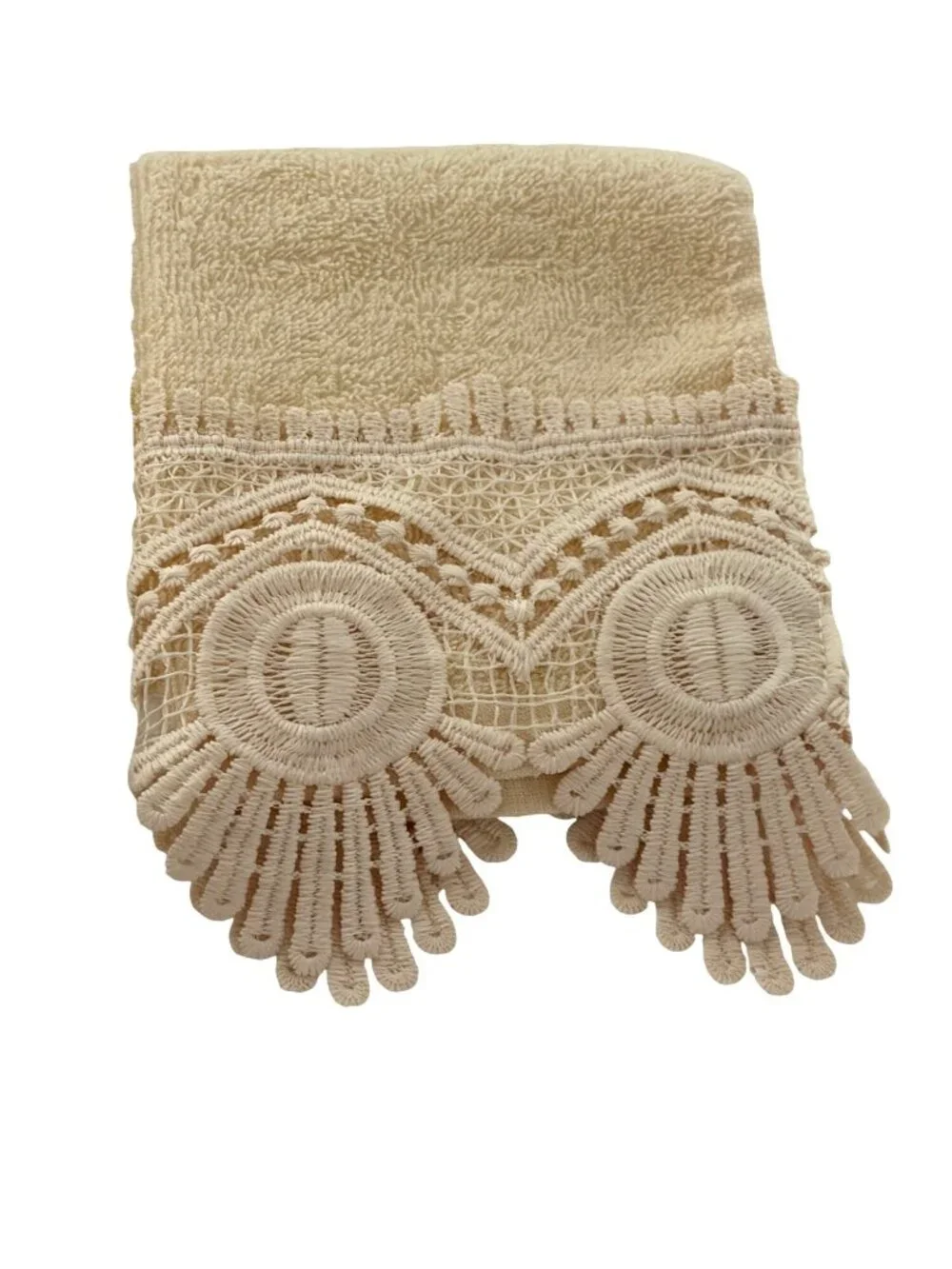 Zahari Home 3 Piece Fancy Display towels Lace Border Office White Cream Colored